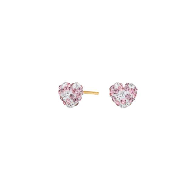 Goldp. silver ear studs heart w. rosa mix cz.