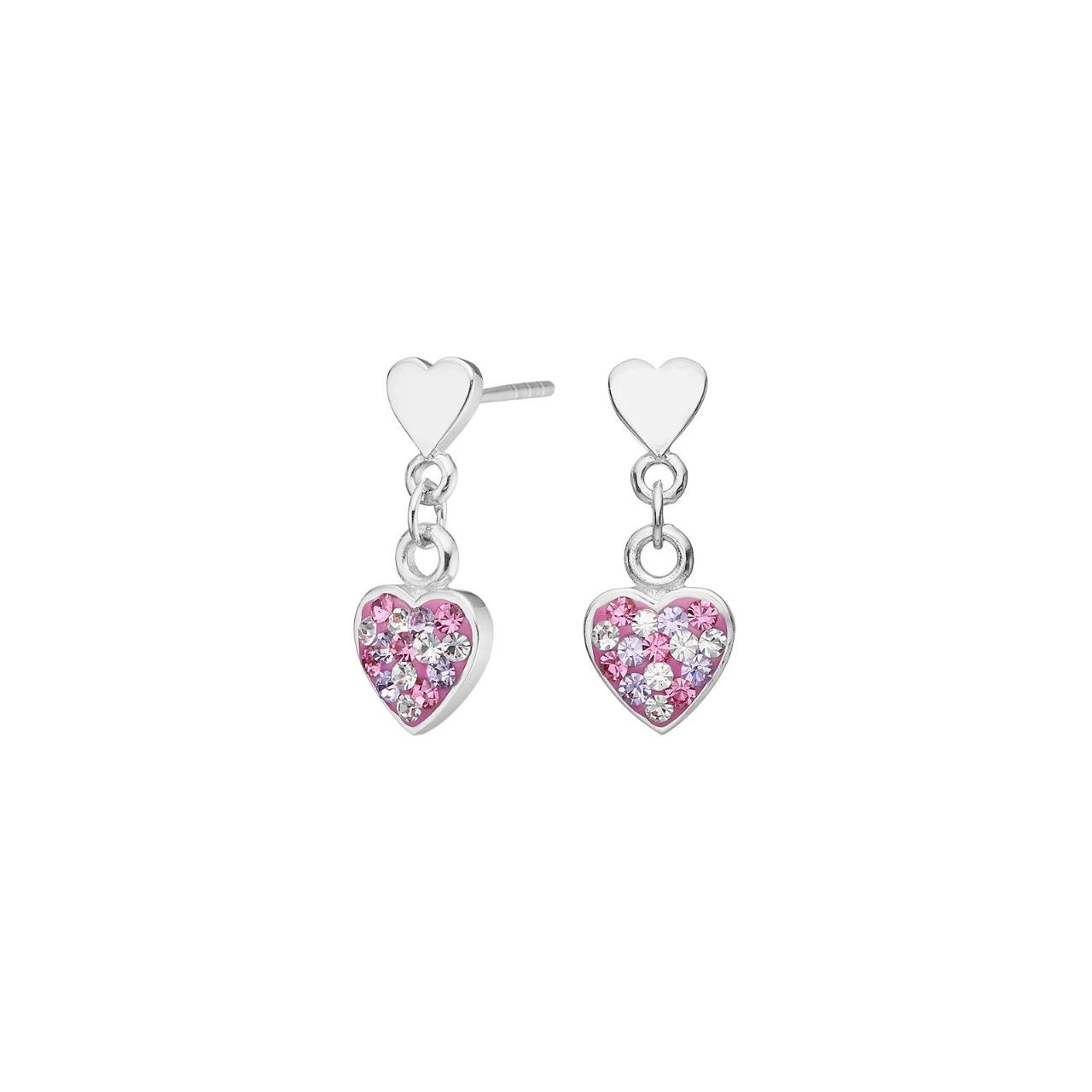 Rhd. silver earrings heart w. rosa mix cz.