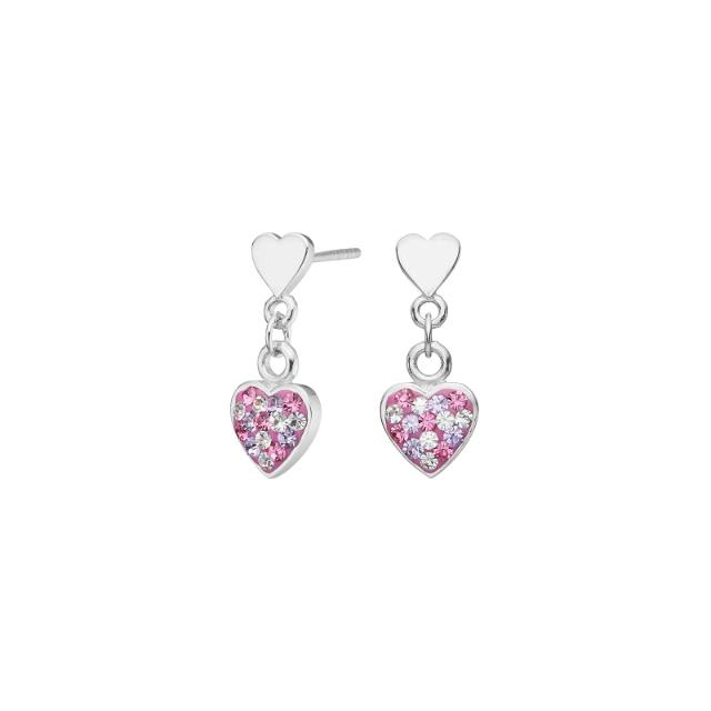 Rhd. silver earrings heart w. rosa mix cz.