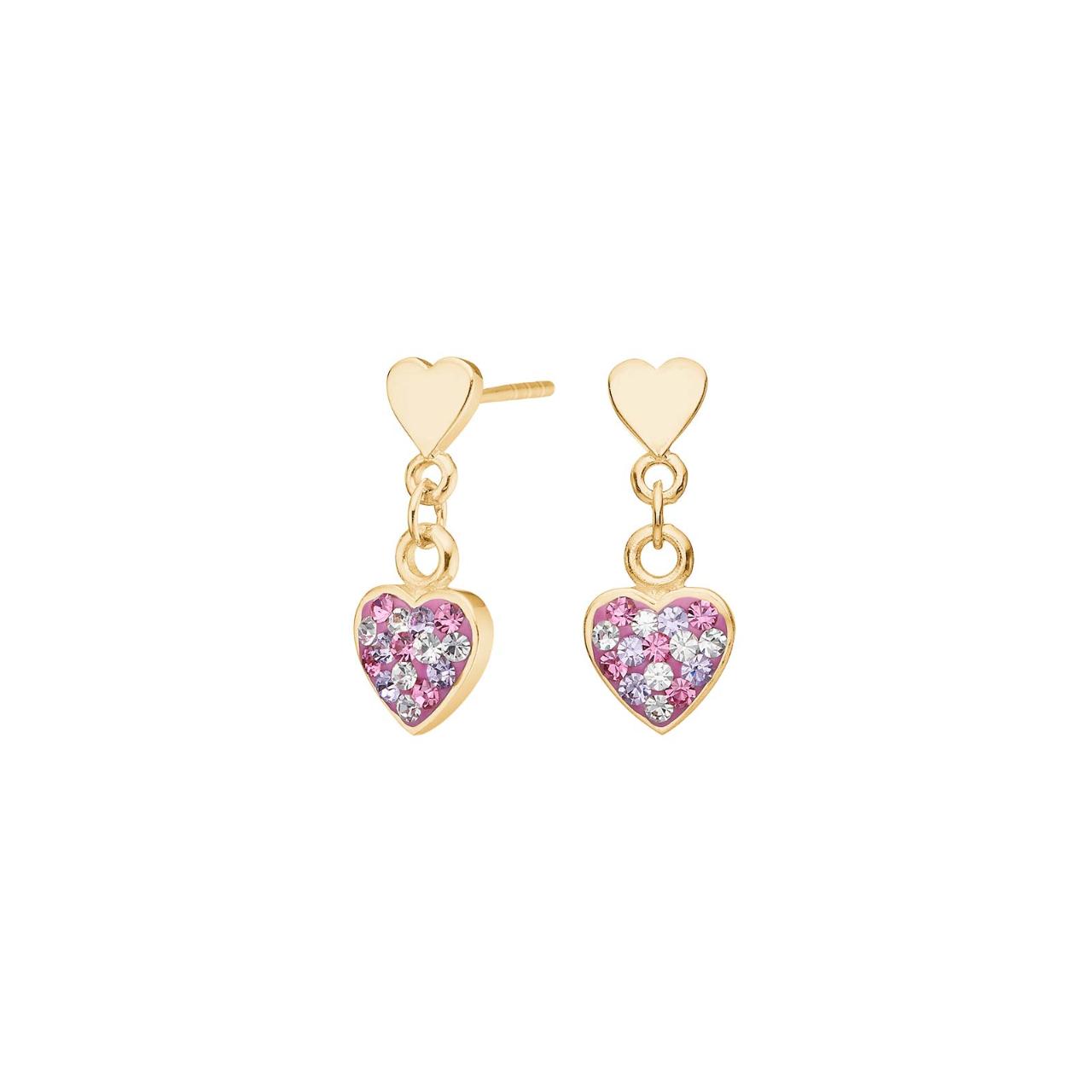 Goldp. silver earrings heart w. rosa mix cz.