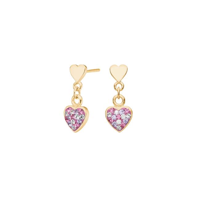 Goldp. silver earrings heart w. rosa mix cz.