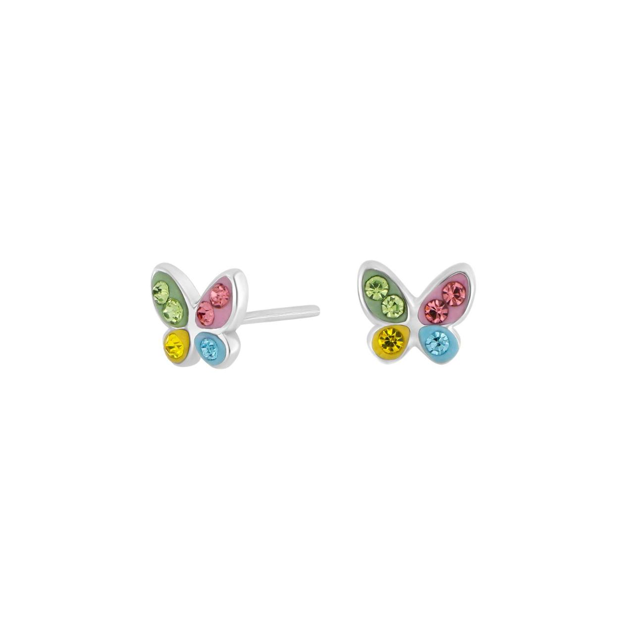 Rhd. silver earrings butterfly w. multi cz