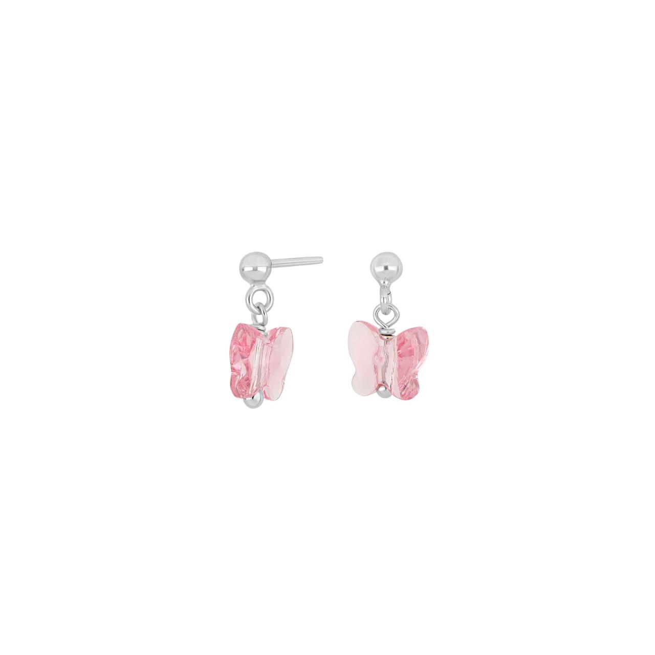 Rhd. silver earrings butterfly rose