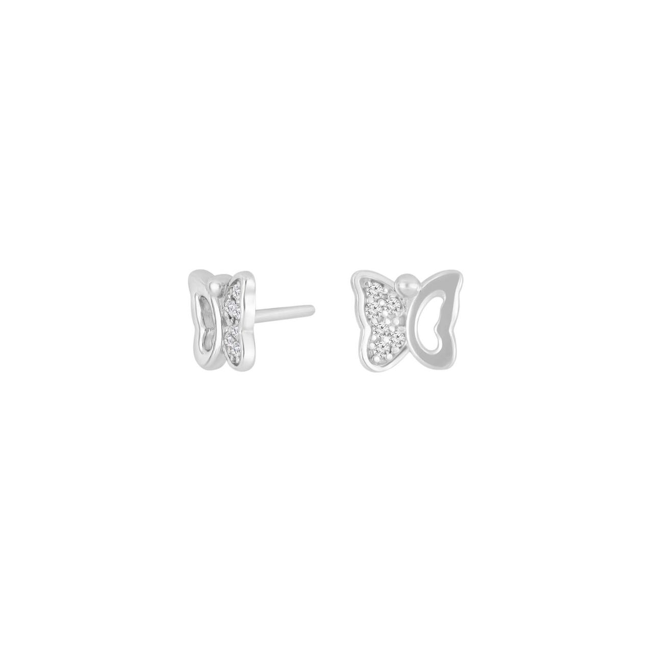 Rhd. silver earrings butterfly w. cz