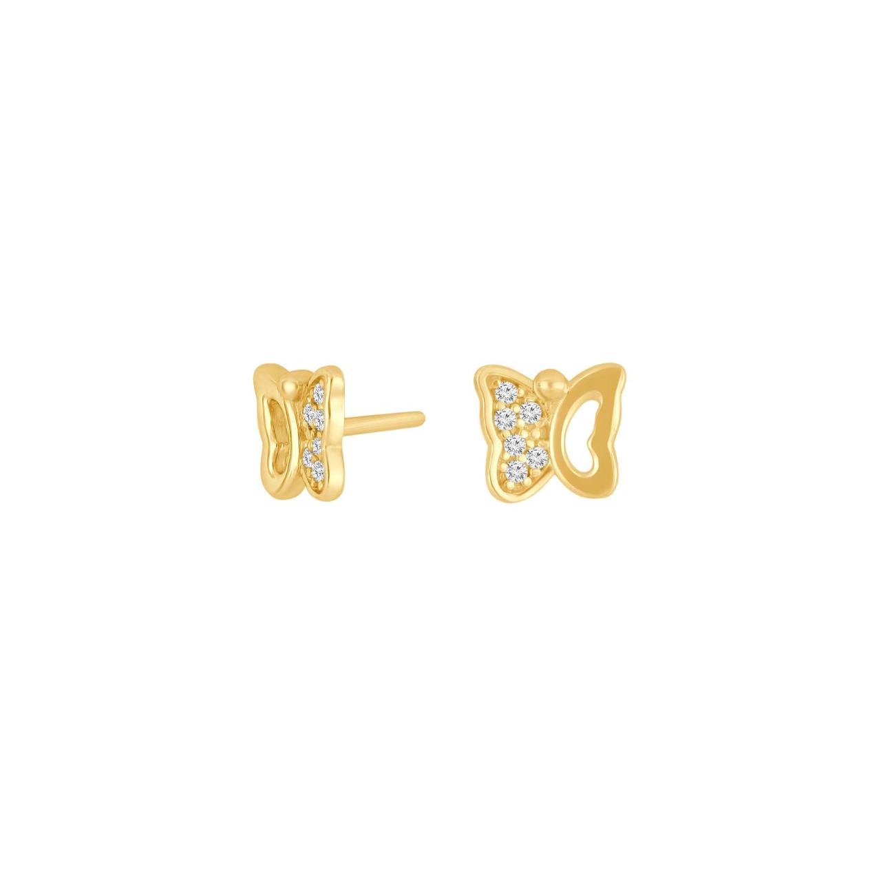 Goldp. silver earrings butterfly w. cz