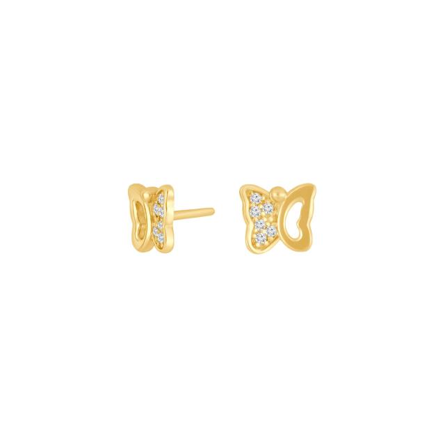 Goldp. silver earrings butterfly w. cz