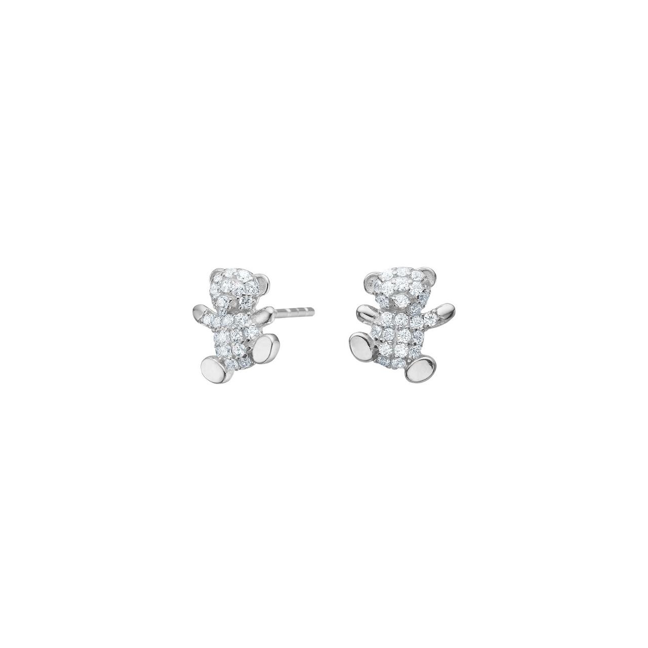 Rhod. silver earrings teddy bear w/cz