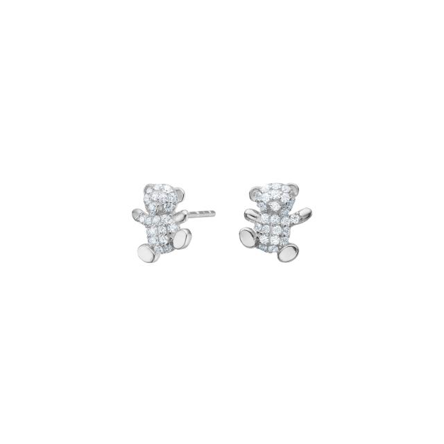 Rhod. silver earrings teddy bear w/cz