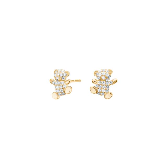 Goldp. silver earrings teddy bear w/cz