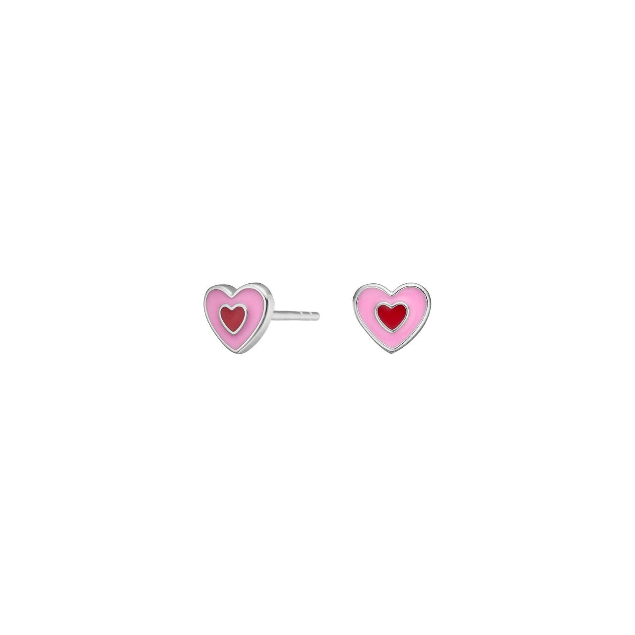Rhod. silver earrings heart w/ pink enamel