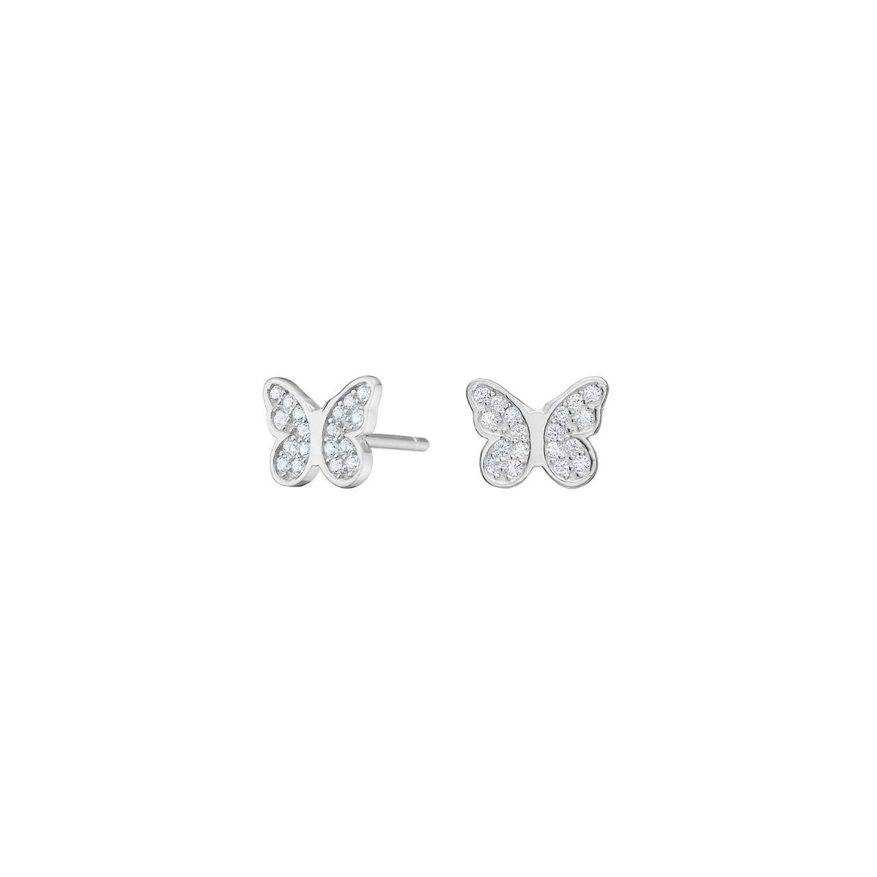 Rhod. silver earrings butterfly w. white cz
