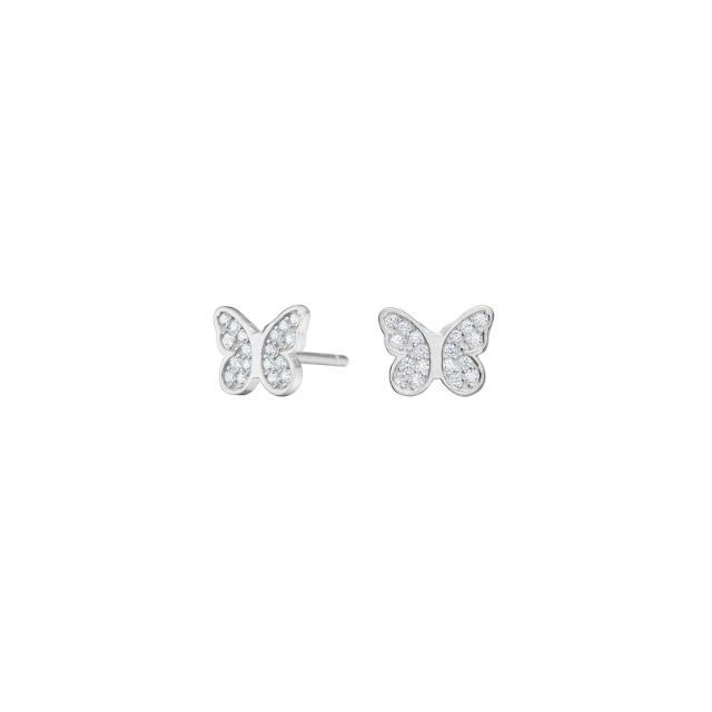 Rhod. silver earrings butterfly w. white cz