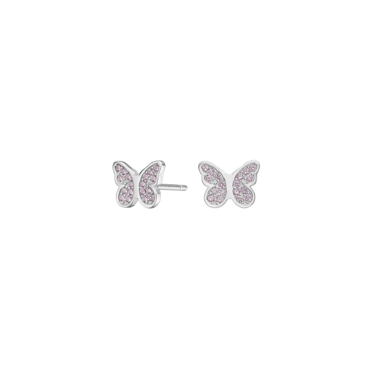 Rhod. silver earrings butterfly w. pink cz
