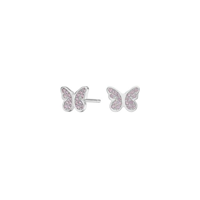 Rhod. silver earrings butterfly w. pink cz