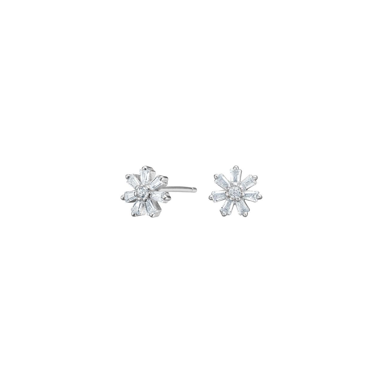 Rhod. silver earrings flower w. white cz