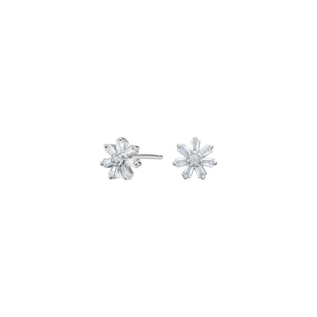 Rhod. silver earrings flower w. white cz