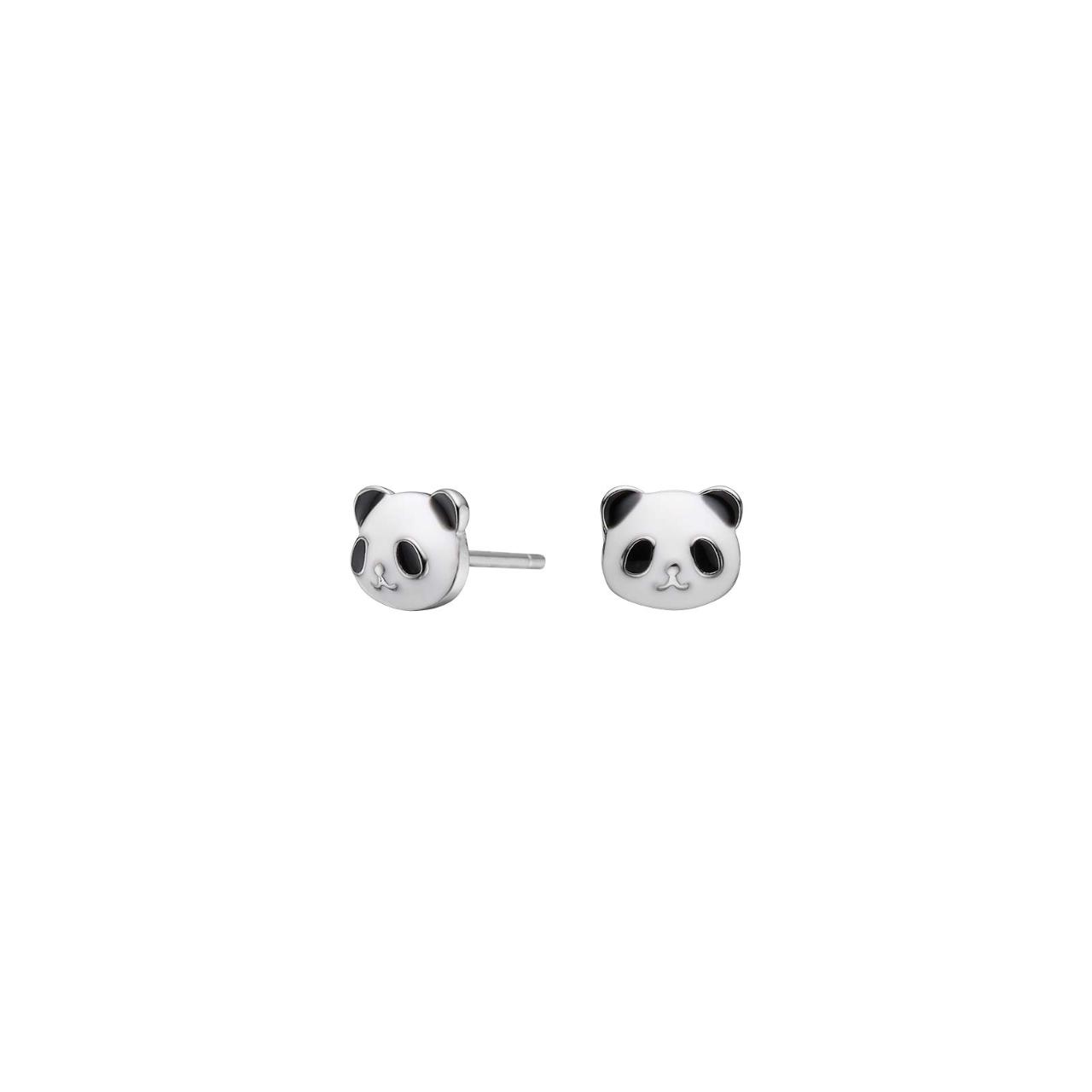 Rhod. silver earrings panda w/ enamel