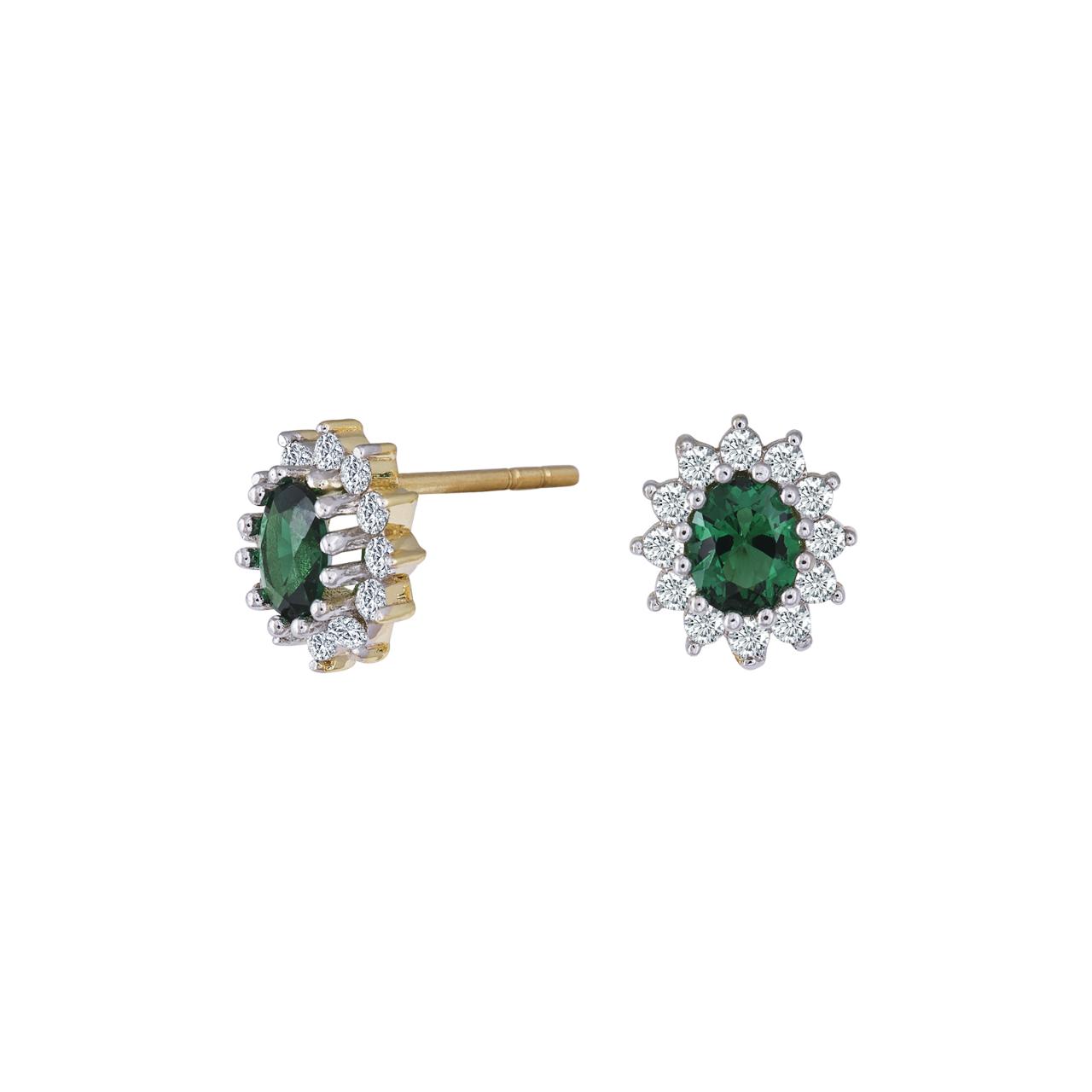 8ct. gold earrings roset w/synt. emerald and cz 