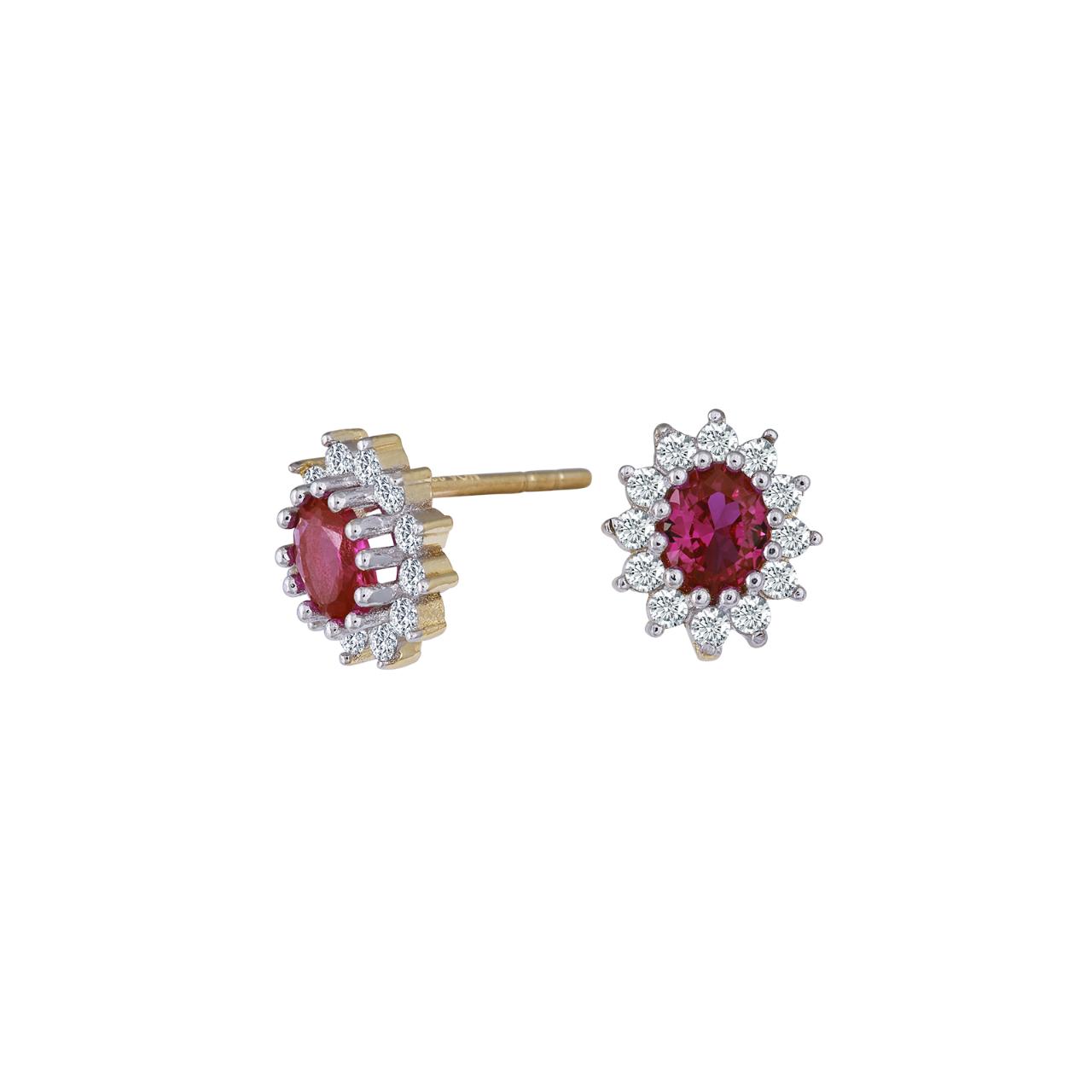 8ct. gold earrings roset w/synt. ruby and cz 