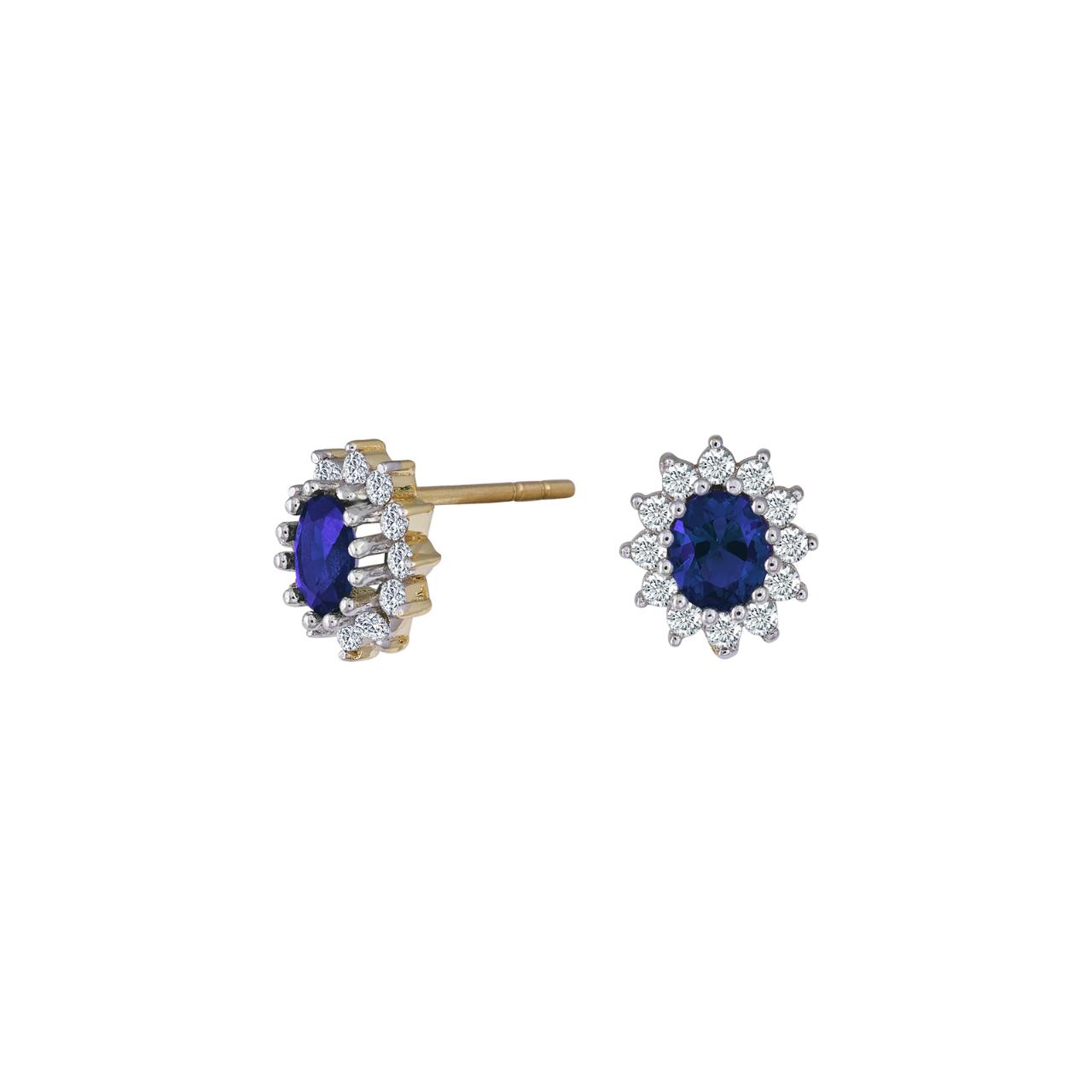 8ct. gold earrings roset w/synt. sapphire and cz 