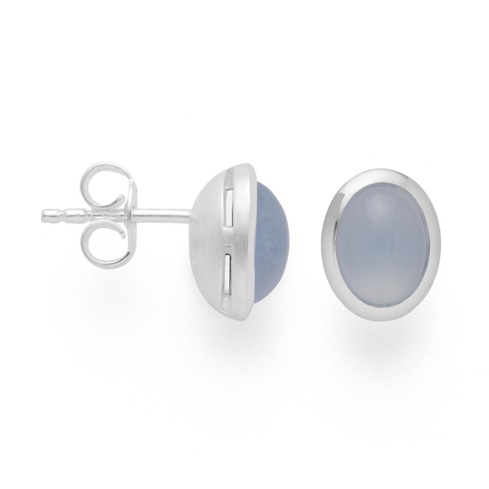925/- earstud satin/pol., chalcedony 2,39ct
