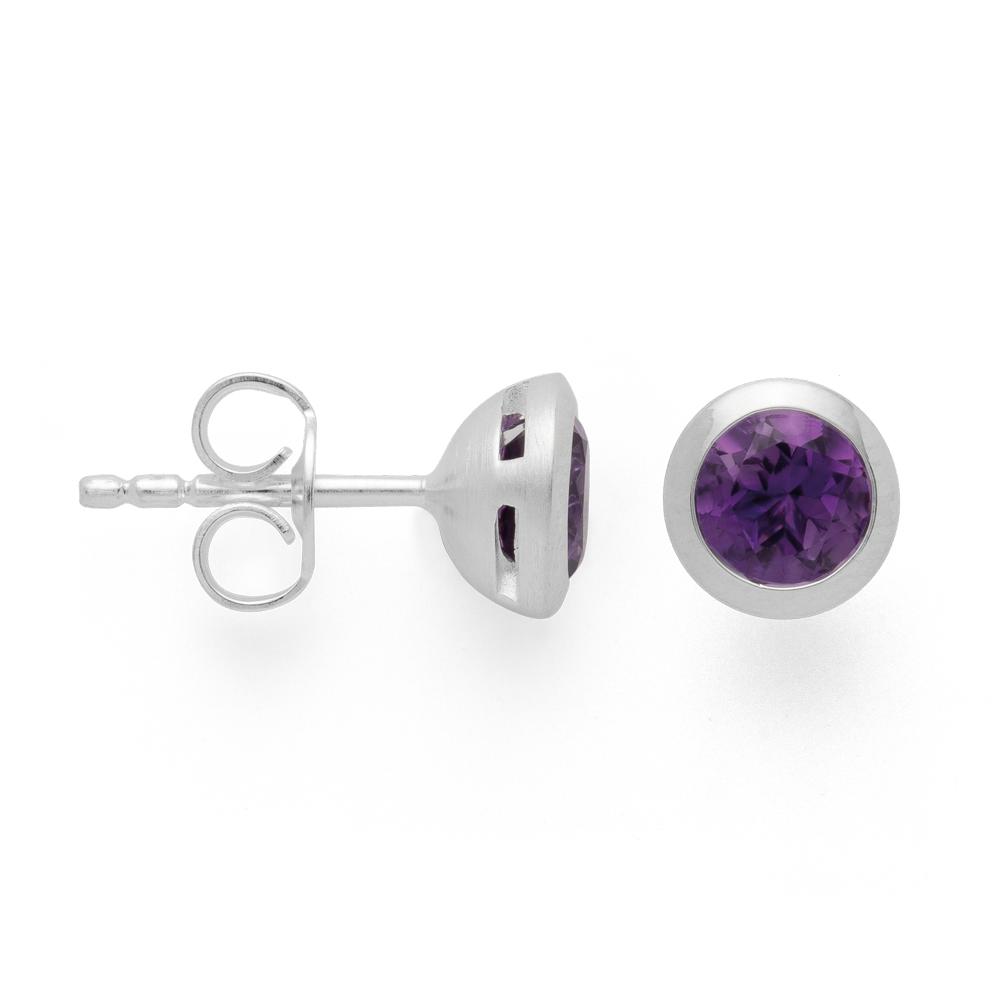 925/- earstud, rho. satin/pol., amethyst 1,24ct