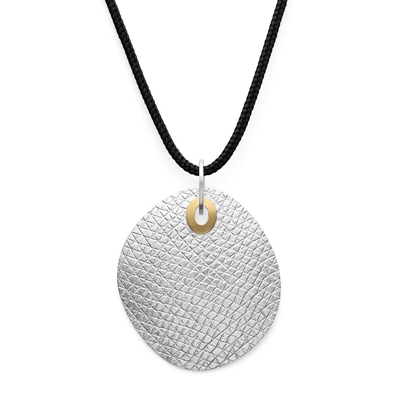 925/- pendant, soldered 18K, rho. satin/spe.text.