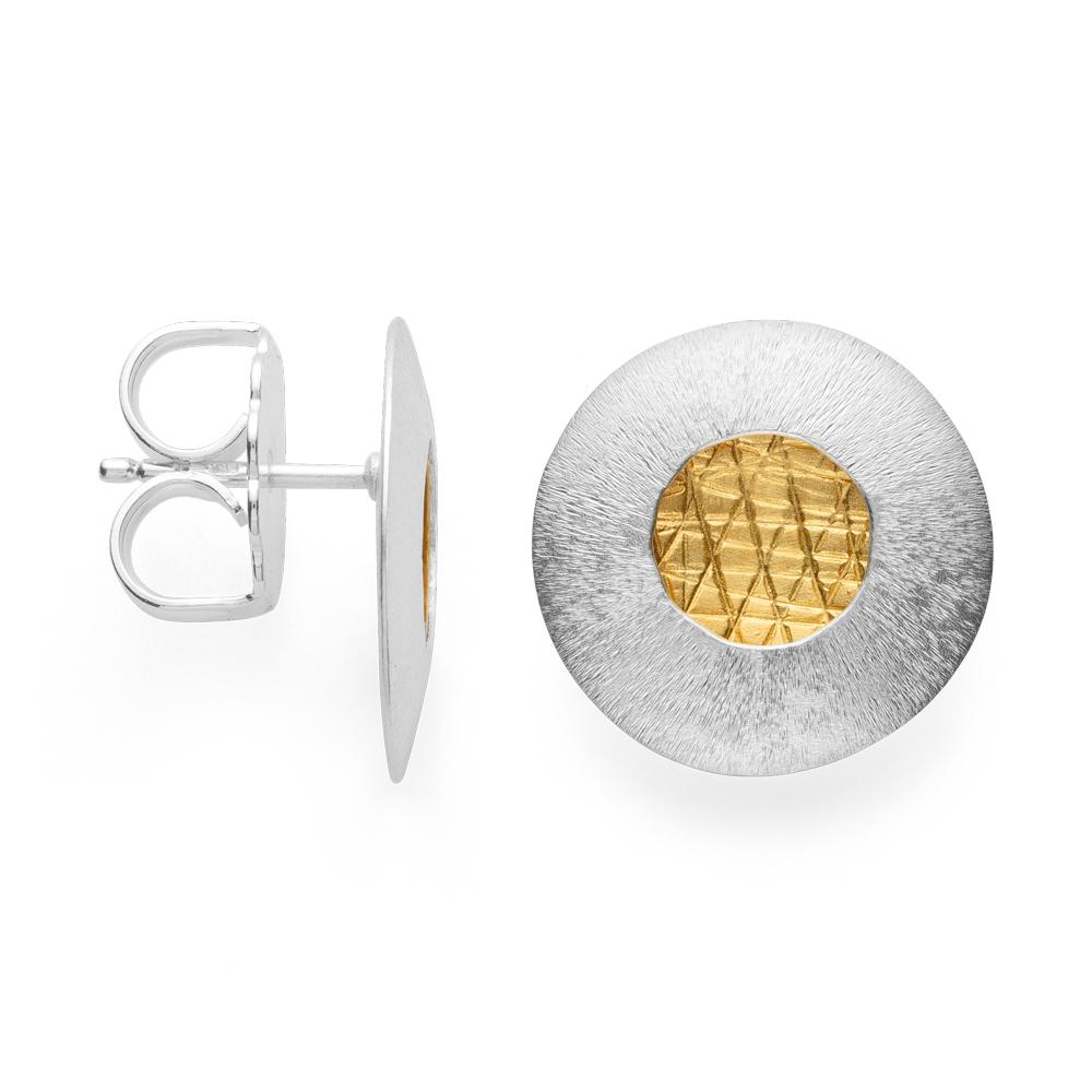 925/- earstud, partly gp, rho. brushed/spe.text.