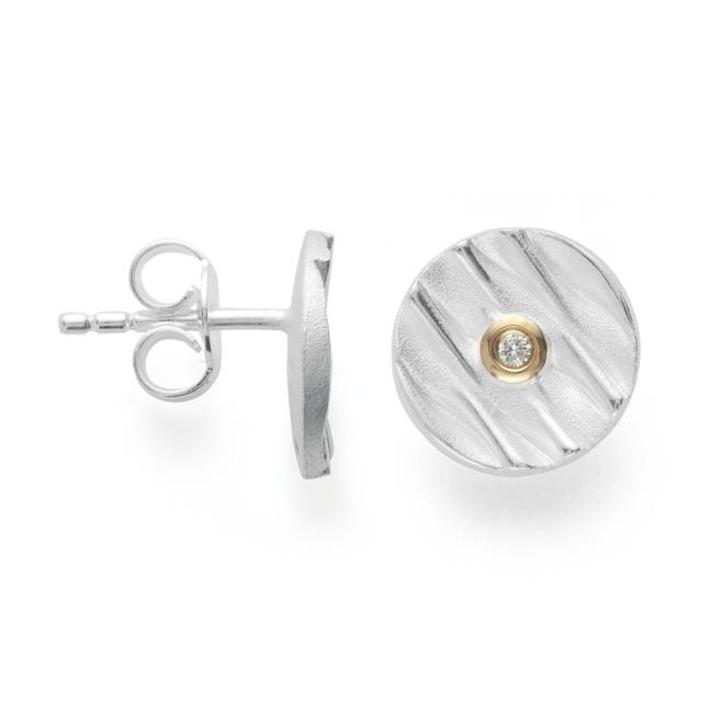 925/- earstud, soldered 18K spe.text./pol., dia. 0,02ct