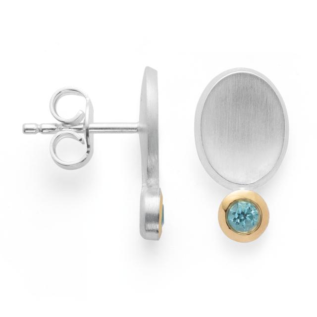925/- earstud, soldered 18K satin/pol., blue topaz