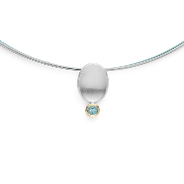 925/- pendant, soldered 18K satin/pol., blue topaz
