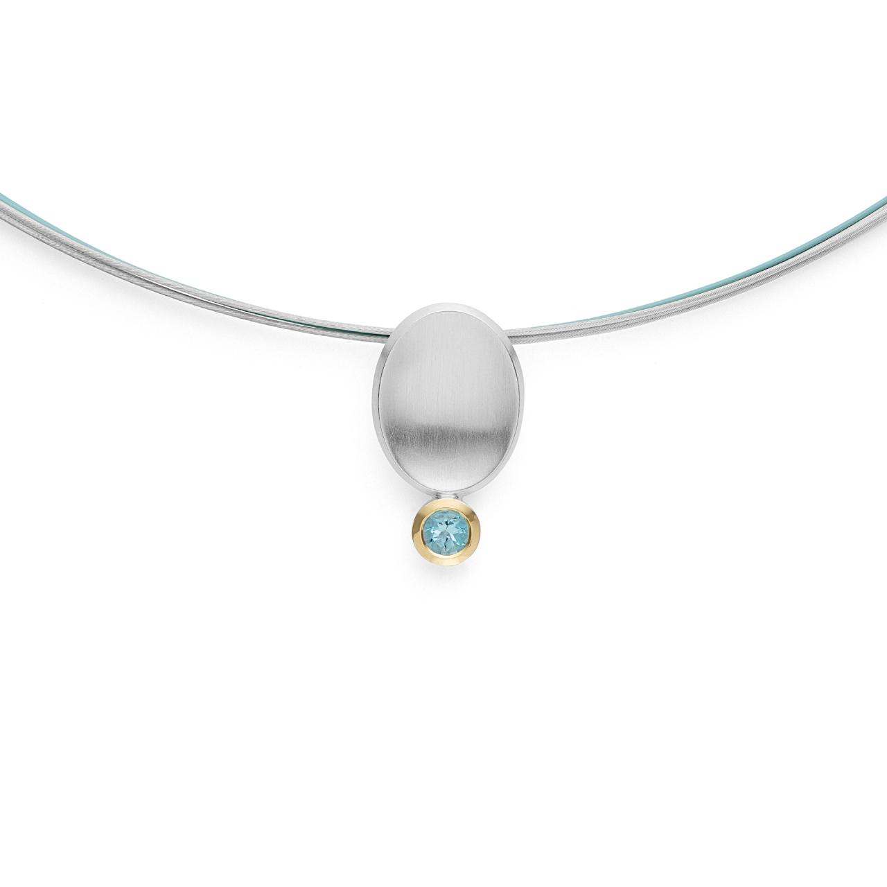 925/- pendant, soldered 18K, rho. satin/pol., topaz