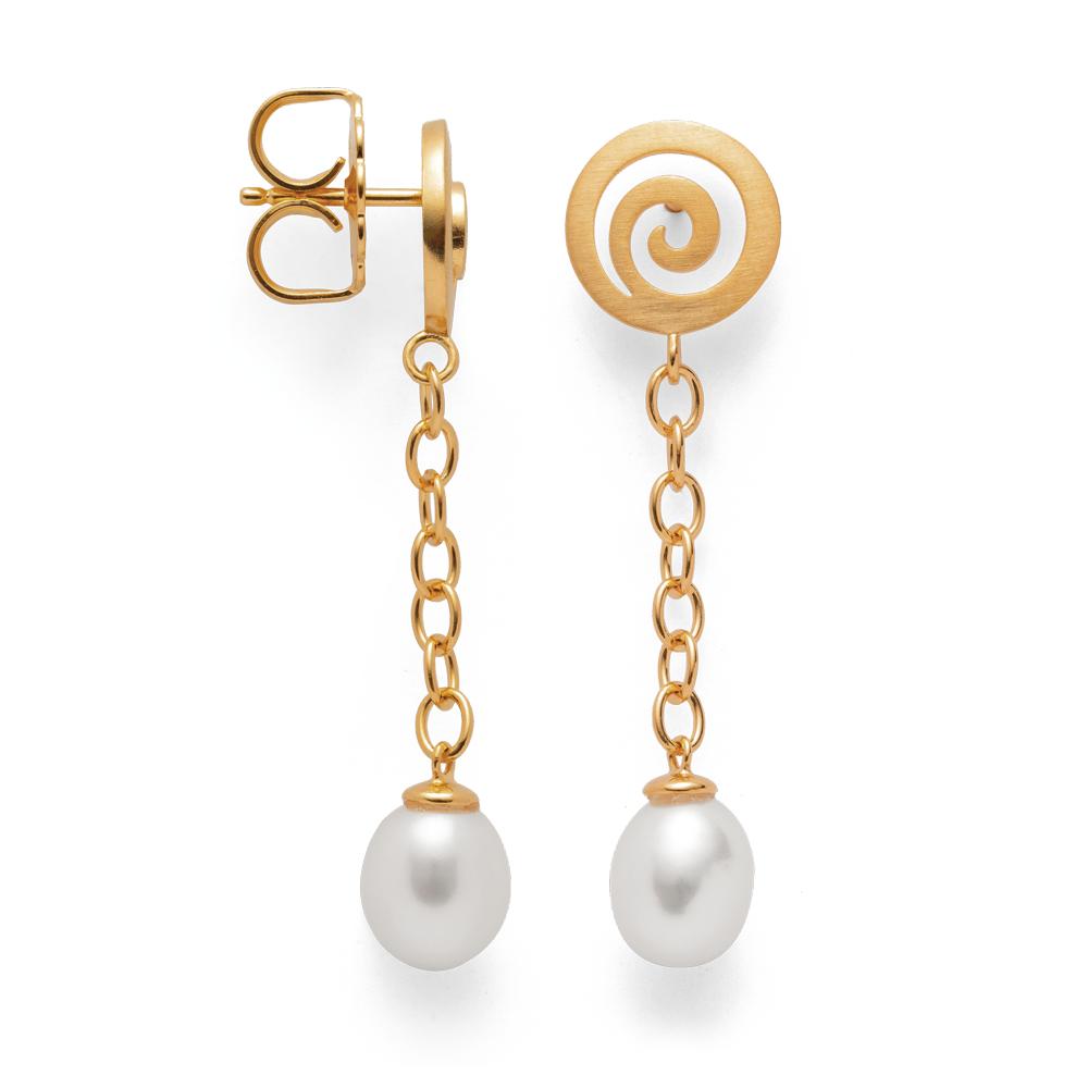 925/- earstud, gp matt/pol., pearls 6,82ct