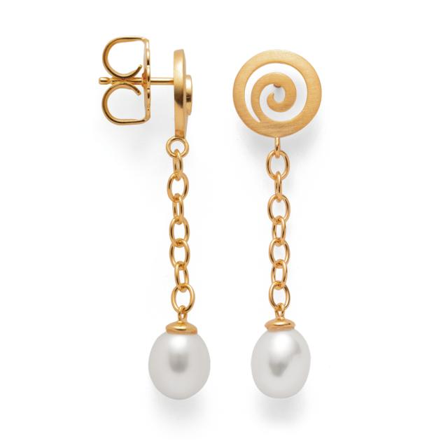 925/- earstud, gp matt/pol., pearls 6,82ct