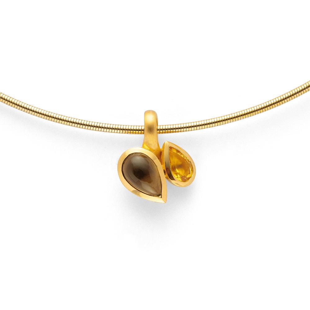 925/- pendant, gp matt/pol., sq, citrine