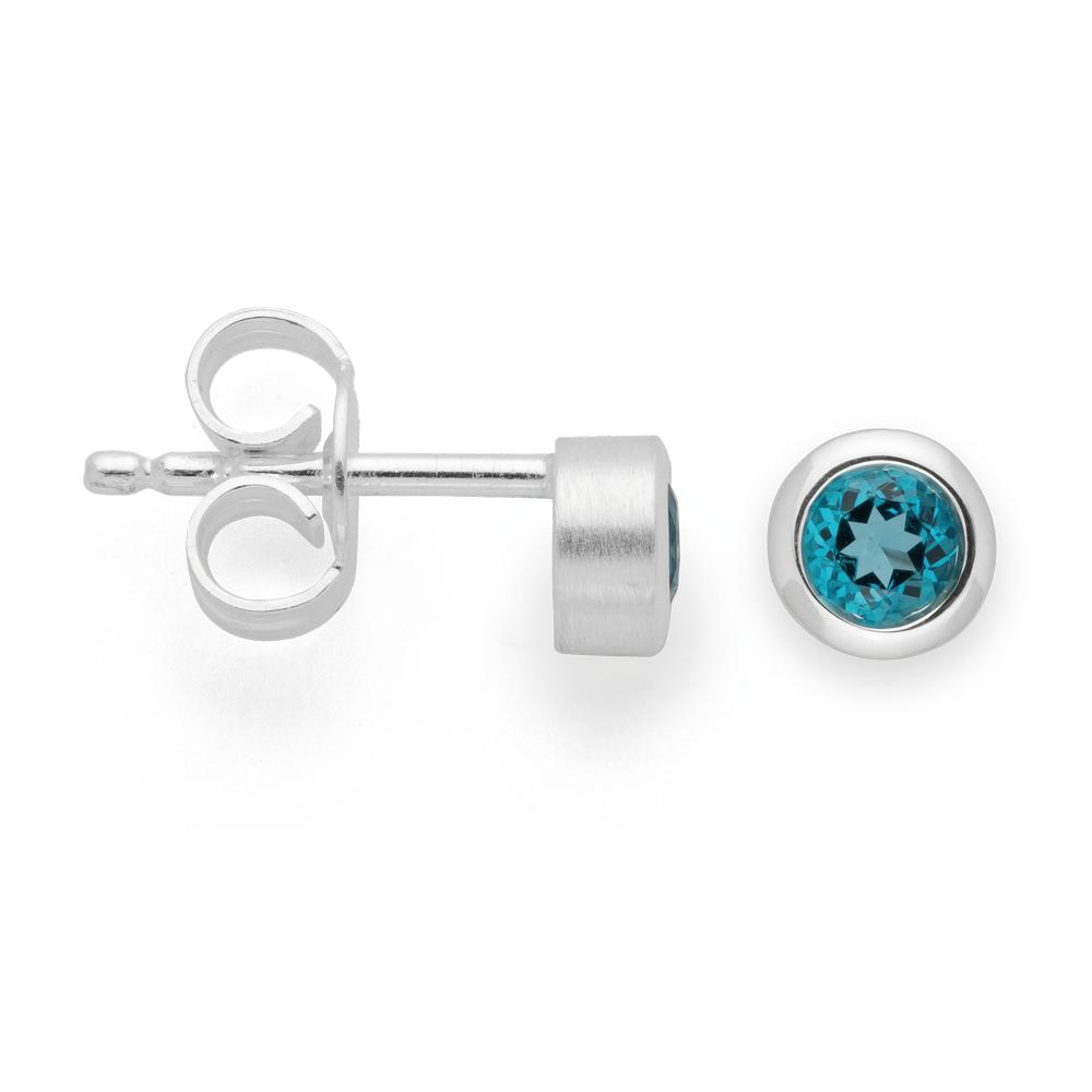 925/- earstud, rho. satin/pol., blue topaz 0,28ct