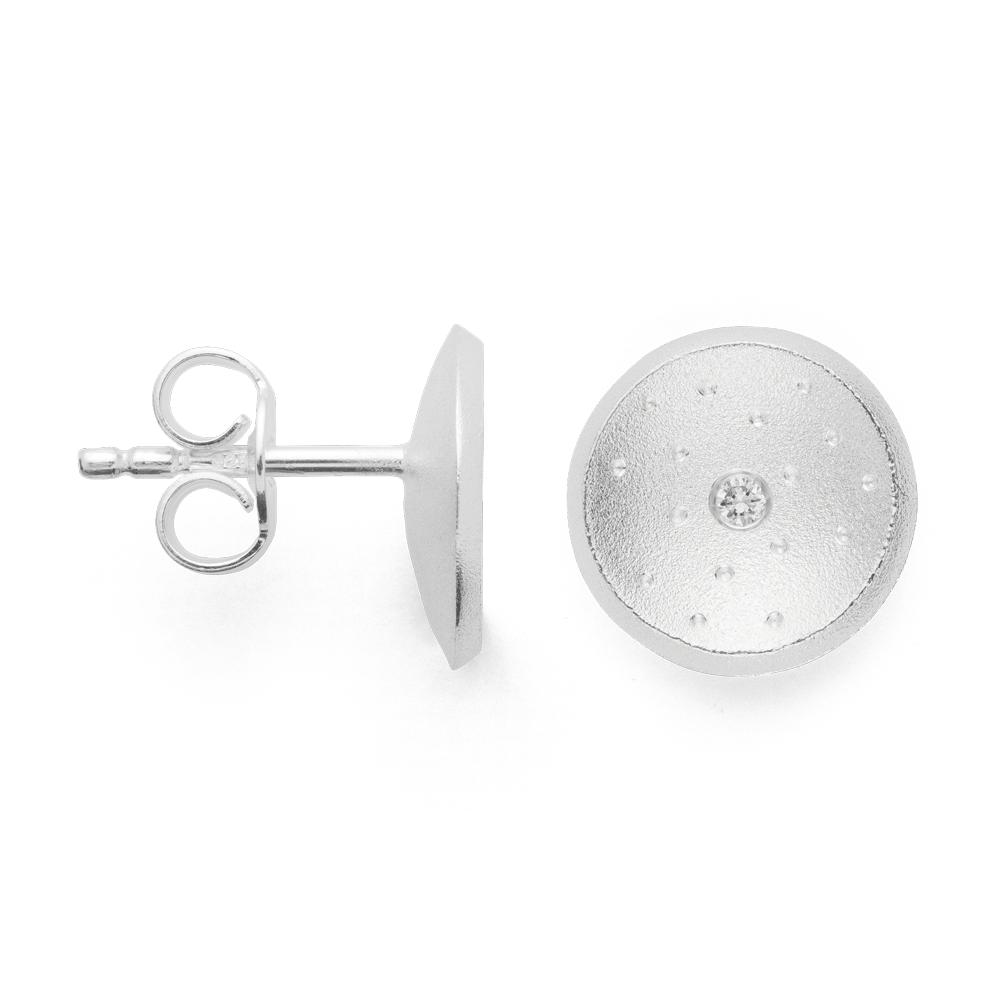 925/- earstud, rho. s.blast, dia. 0,02ct W-SI