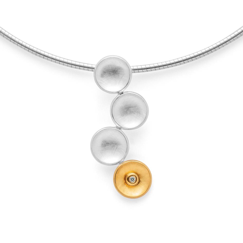 925/- pendant, partly gp, rho. scratch/pol. 0,02ct W-SI