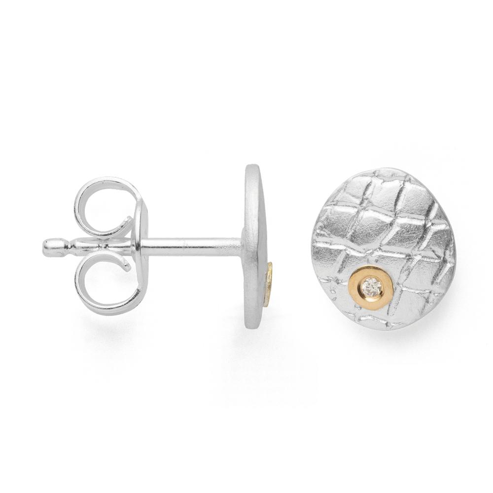 925/- earstud, soldered 18K 0,01ct W-SI