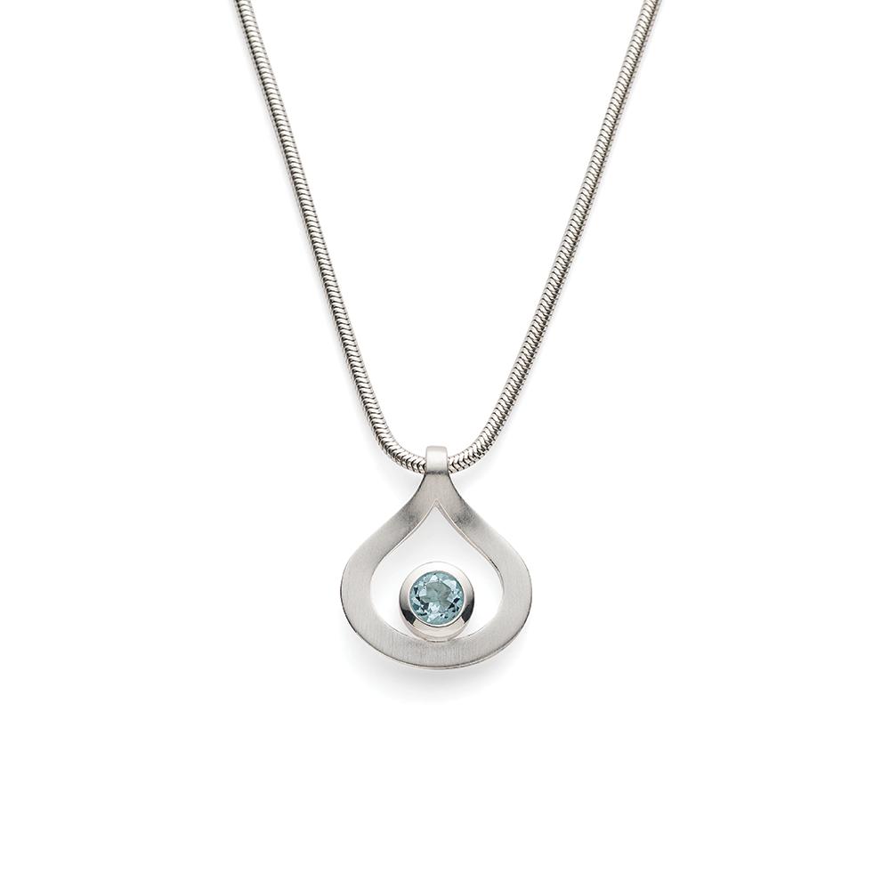 925/-pendant, rhodium-pl., matt, blue topaz 0,36ct