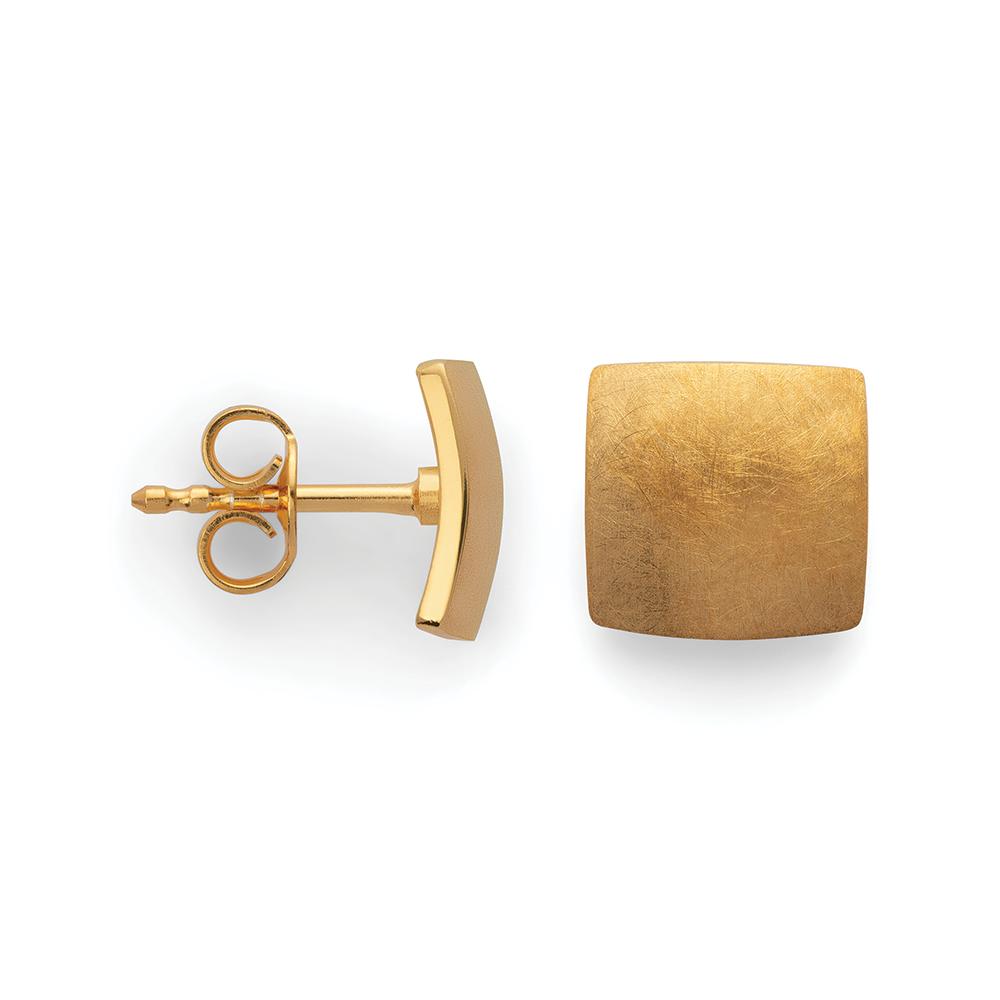 925/- ear studs, gold-pl., scratch matt/pol., 10mm