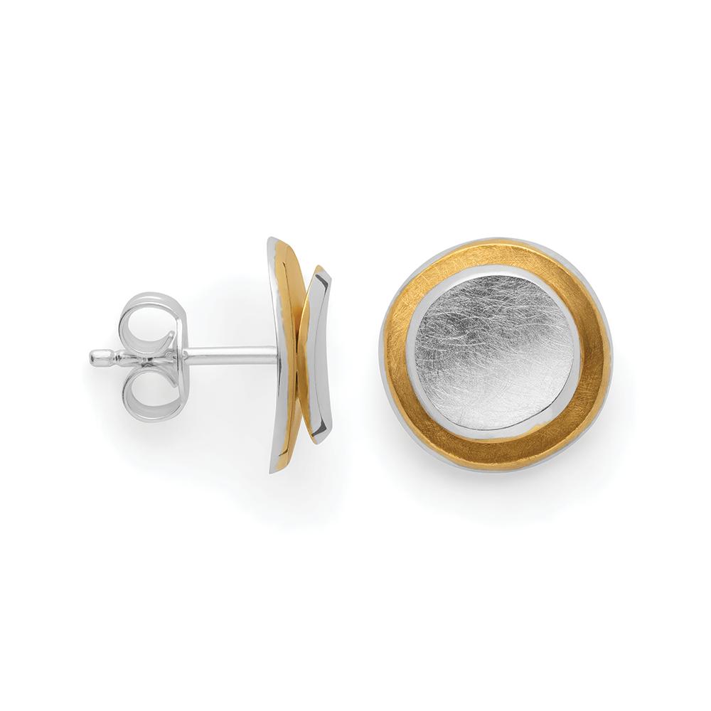 925/- ear studs, partly gold-plated, scratch matt