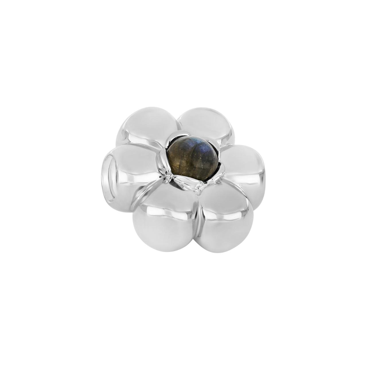 Silver rhod. Flower claps w/Lbd+onyx 