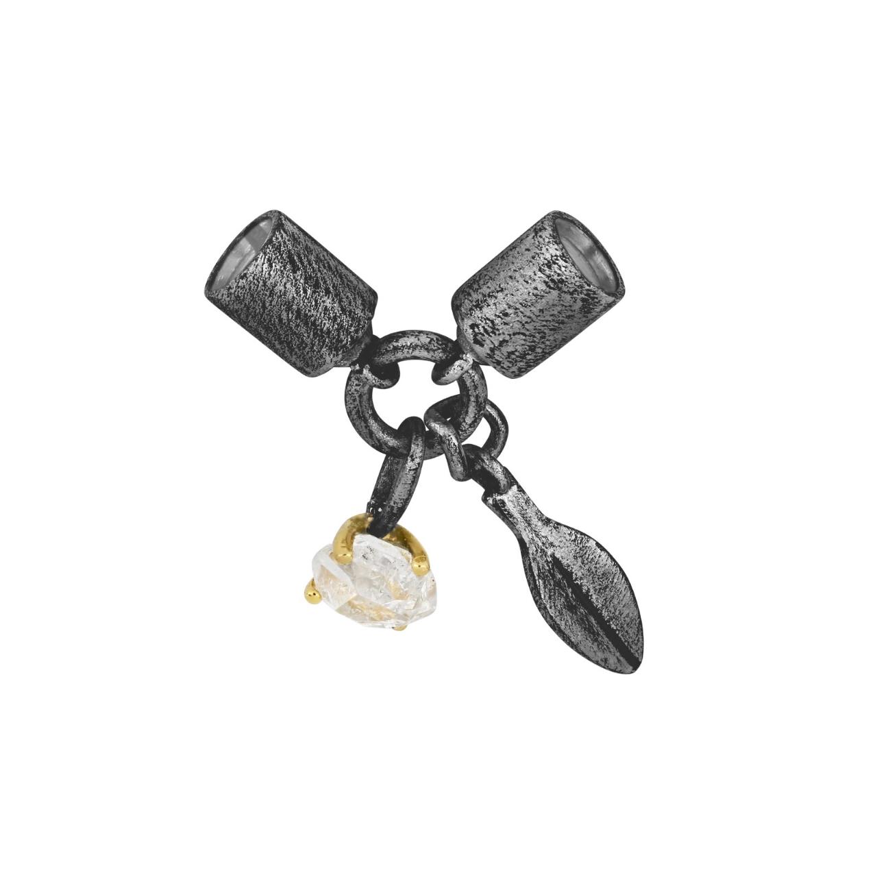 Black silver rhod. claps Herkimer dia.+leaf 