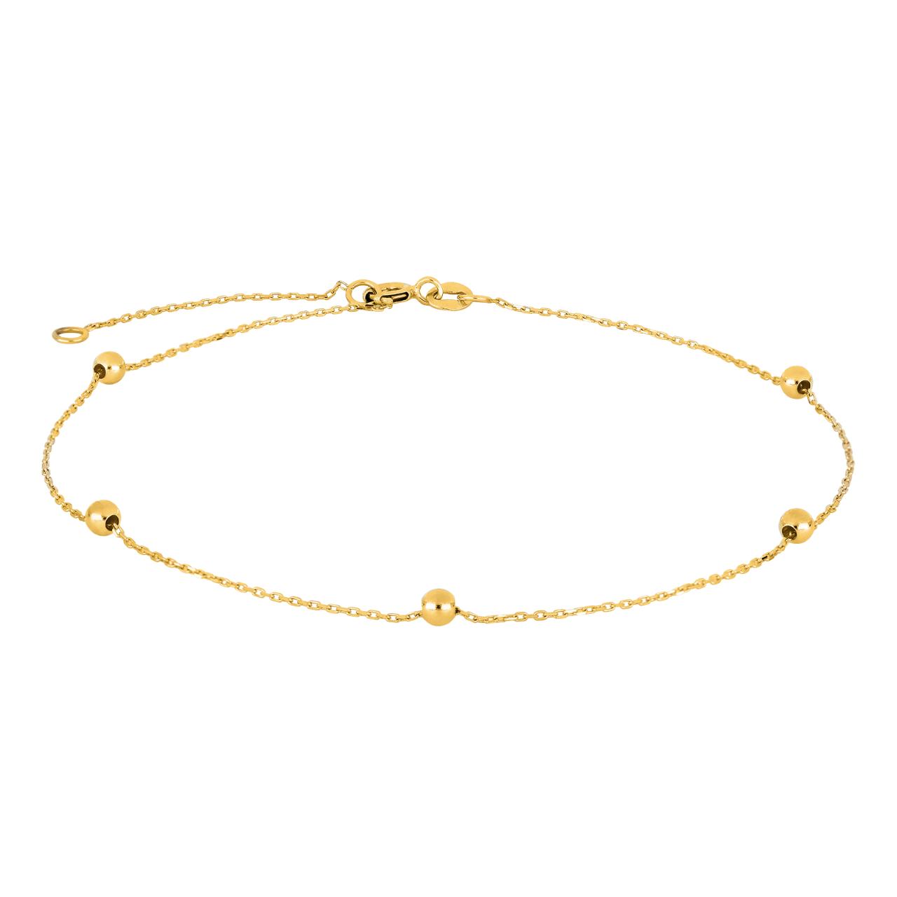 8ct. gold anklet w/5 balls 