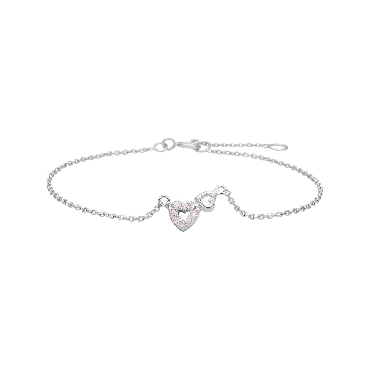 Rhd. silver bracelet heart w. pink cz