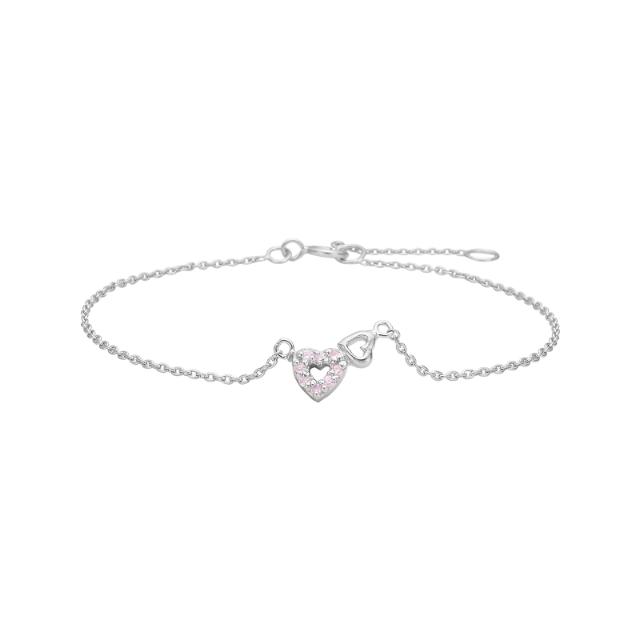Rhd. silver bracelet heart w. pink cz