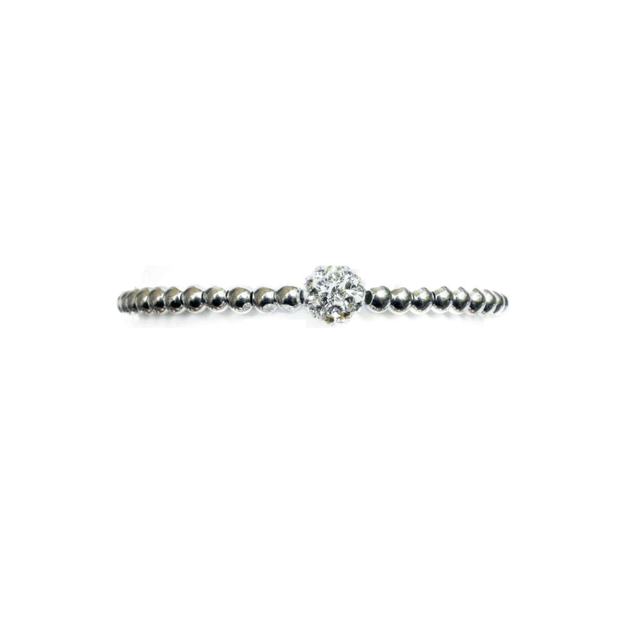 Rhod. silver ball bracelet w/pavéball crystal 