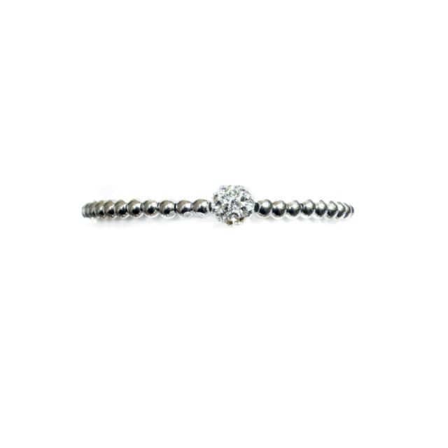 Rhod. silver ball bracelet w/pavéball crystal 