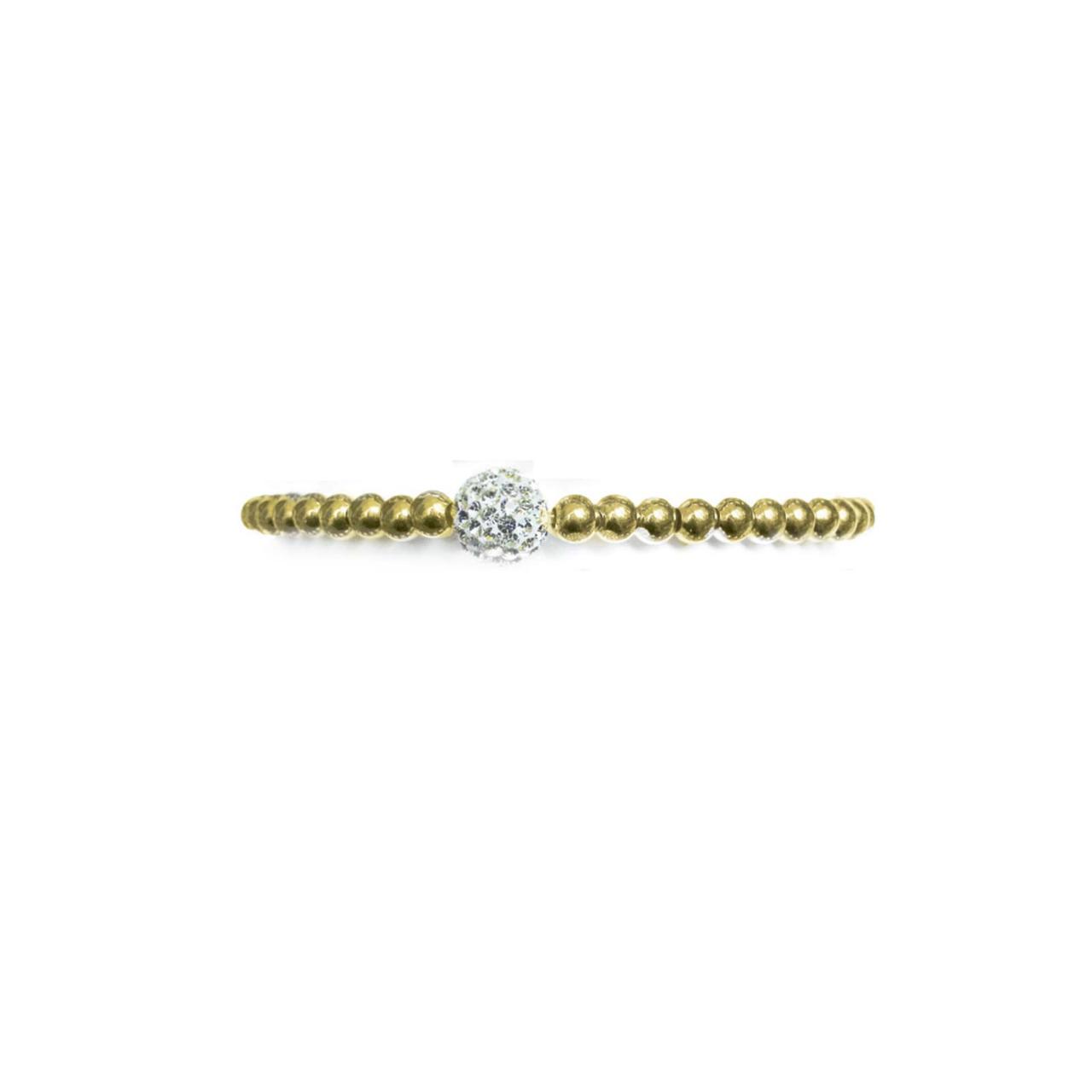 Goldpl silver ball bracelet w/pavéball crystal 
